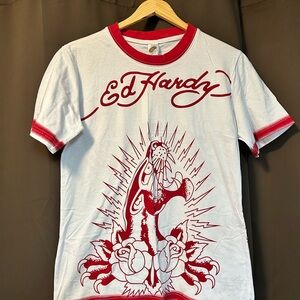 Ed Hardy White Tee with Red Accents